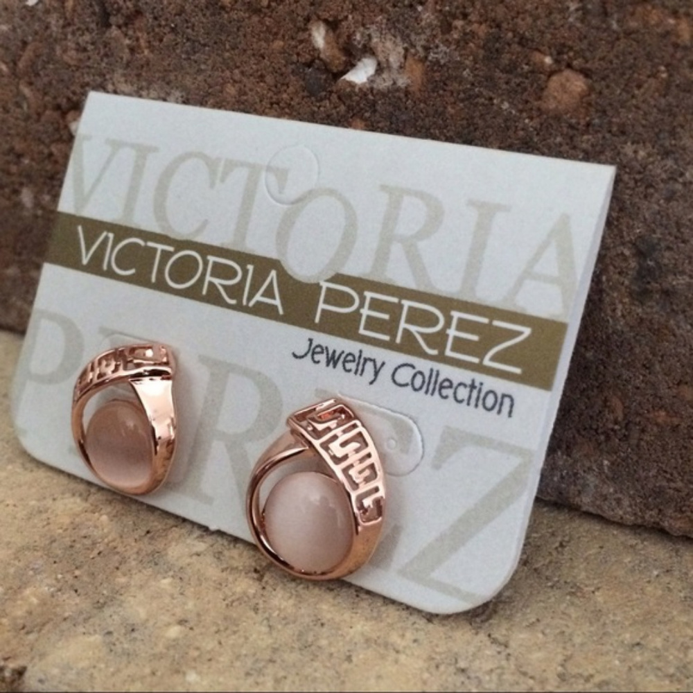 Stud Earrings | Faux Opal & 14K Rose Plated